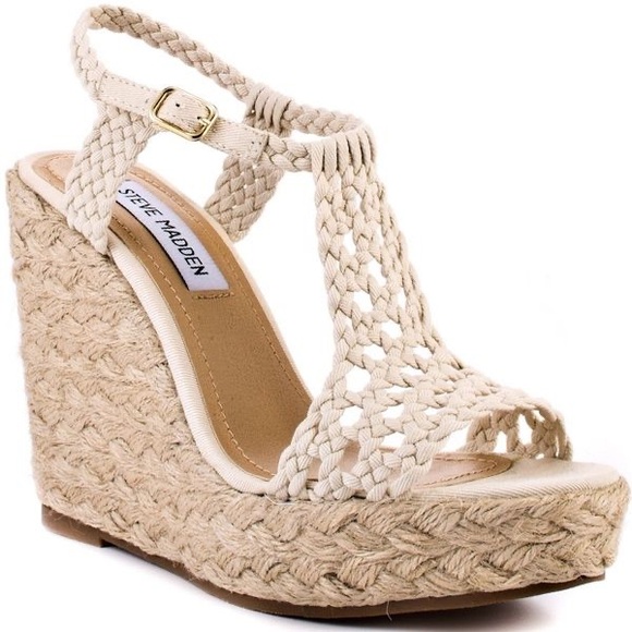 GUC Steve Madden Cream/Off White Crochet Boho Wedge Heels, 9.5M - Picture 2 of 14